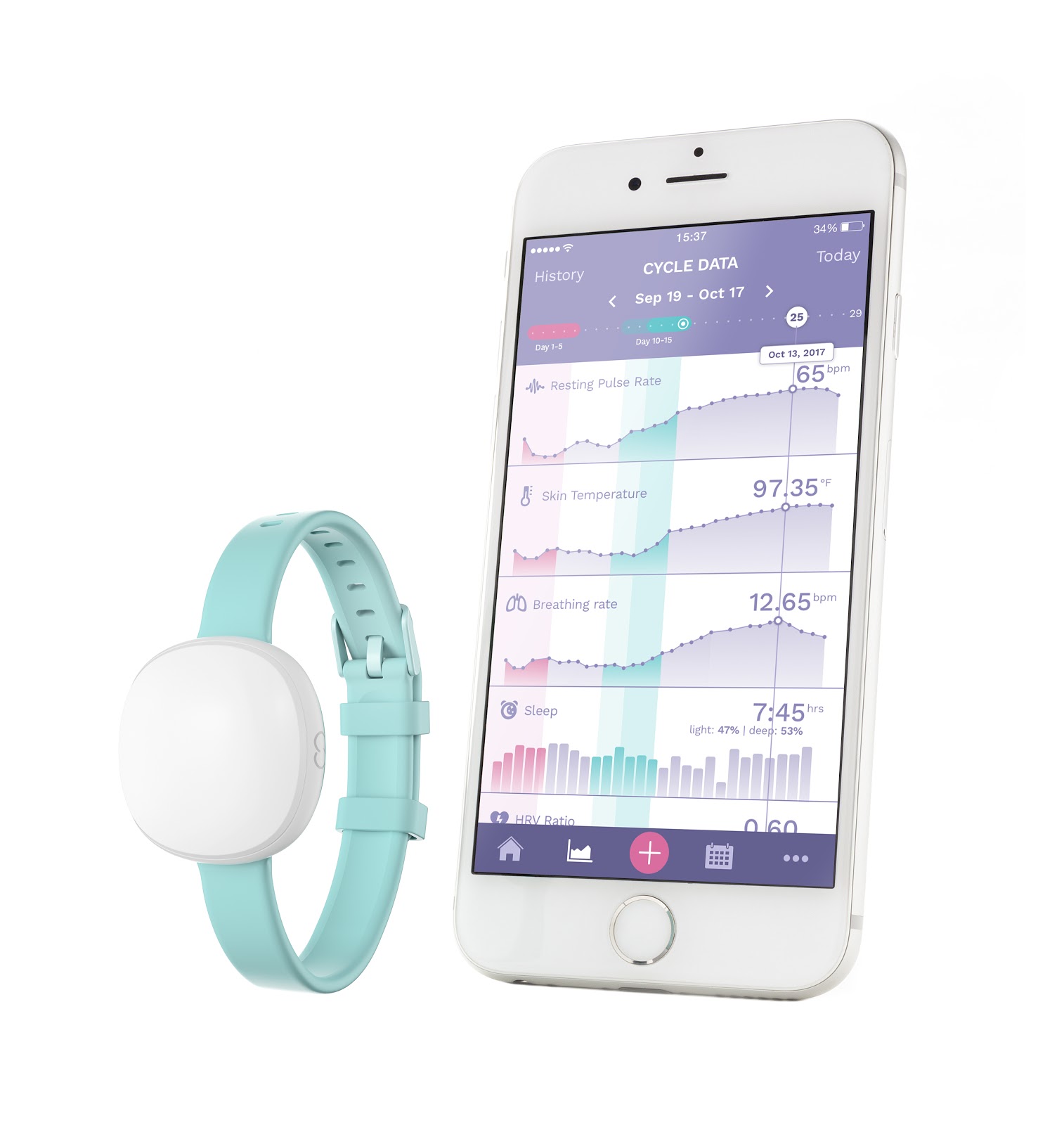 The Ava Bracelet uses sensors to track physiological signs that act as marker for fluctuating hormone levels. 