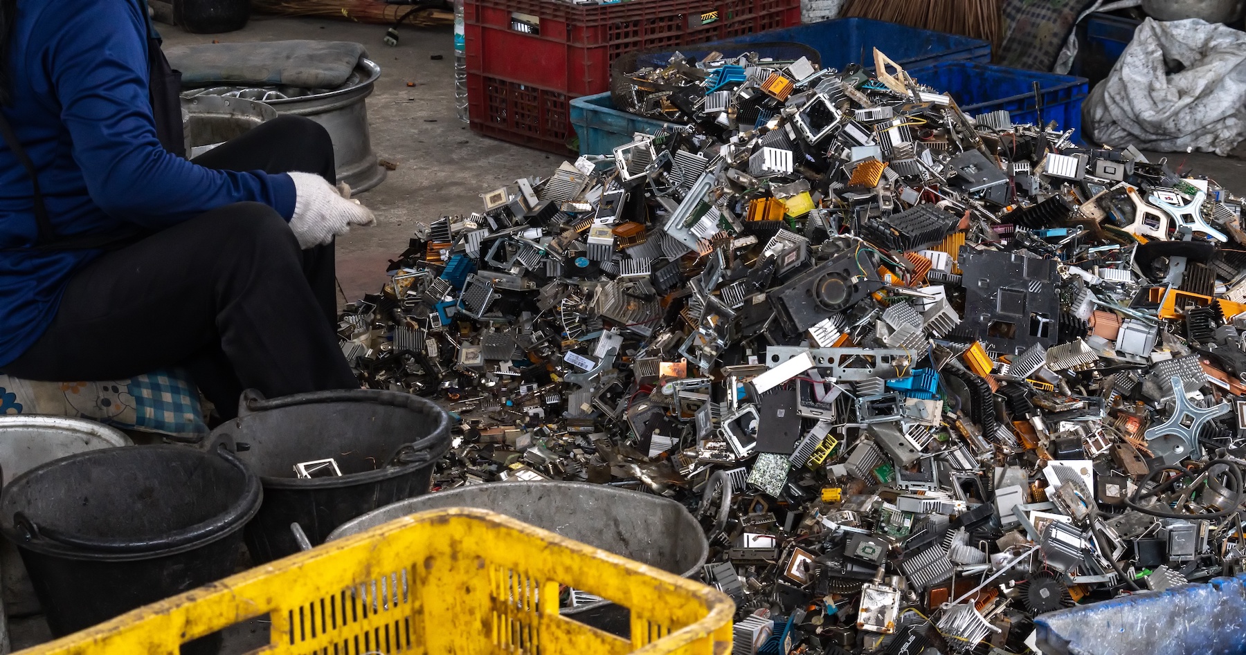 Scrap yard of electronic waste for recycling.