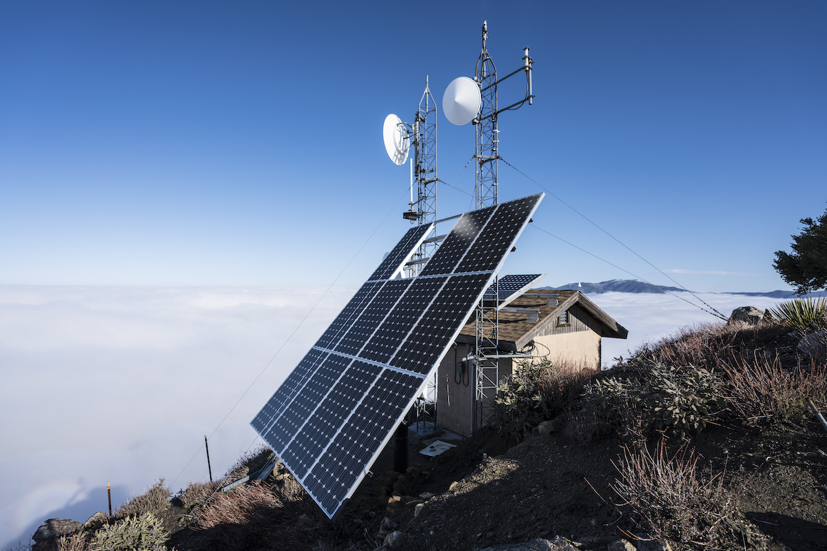 Solar panels on remote mountain